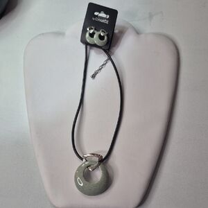 byChance - Green Pendant Necklace and Earring Set (J36)